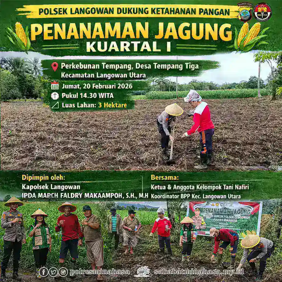 Polsek Langowan Hadiri Penanaman Jagung Kuartal I di Desa Tempang Tiga